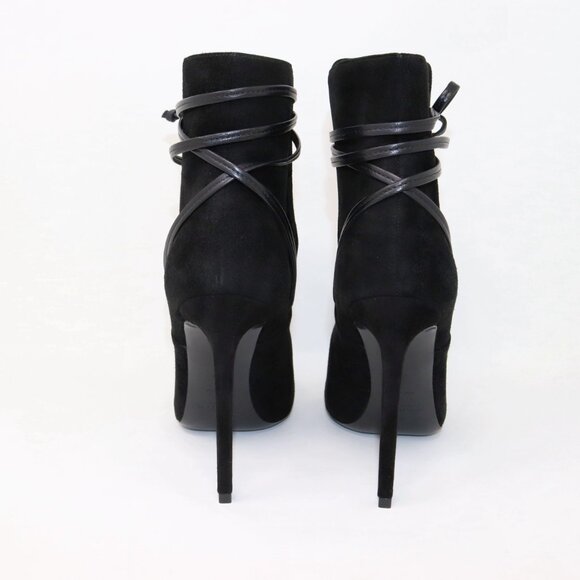 YSL Saint Laurent NEW 38 Black Suede Ankle Wrap Stiletto Bootie - Picture 5 of 15